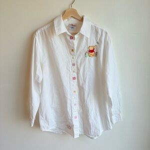 Vintage Disney Store Winnie The Pooh Embroidered Button front Cotton Shirt M
